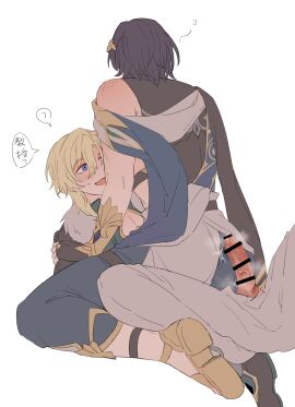 aventurine_(honkai:_star_rail) blonde_hair blue_hair dr._ratio_(honkai:_star_rail) gay honkai:_star_rail hoyoverse male male/male male_only precum yaoi