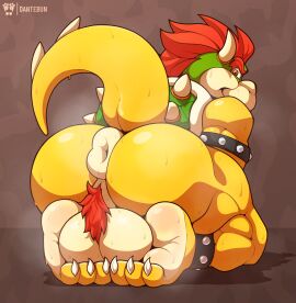 3_toes absurd_res ankle_cuffs anklet anthro anus ass ass_focus backsack balls ballsack big_ass big_balls big_butt big_muscles bodily_fluids body_hair bowser claws cuff_(restraint) curling_toes feet foot_fetish genitals hair hairy_balls hi_res horn itsdante jewelry kneeling koopa looking_at_viewer looking_back male male_only mario_(series) muscles muscular muscular_anthro muscular_male nintendo nude presenting presenting_hindquarters puffy_anus rear_view red_eyes restraints scalie shell simple_background smile soles solo spikes steam steamy_anus sweat sweatdrop sweaty_ass sweaty_balls sweaty_butt sweaty_feet sweaty_genitalia sweaty_legs sweaty_thighs toe_claws toes
