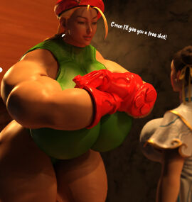 2girls 3d ass beret biceps big_biceps big_breasts bodybuilder breasts bully bullying cammy_white capcom chun-li curvaceous curvy curvy_figure endlessrain0110 english_text extreme_muscles female female_human female_only fighting_gloves fit fit_female flexing gloves headwear height_difference hips huge_breasts human large_ass large_breasts larger_female legs light-skinned_female light_skin looking_down multiple_females multiple_girls muscles muscular muscular_female red_beret red_gloves size_difference slim_waist solo_focus street_fighter street_fighter_6 text voluptuous voluptuous_female waist wide_hips