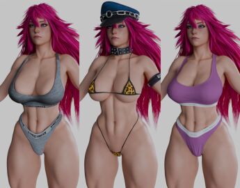 1girls 3d 3d_(artwork) abs big_breasts blue_eyes breasts calvin_klein choker female female_only final_fight hat leopard_print_bikini long_hair midriff navel pink_hair poison_(final_fight) pumpkinsinclair sports_bra street_fighter thick_thighs thighs toned_female underwear
