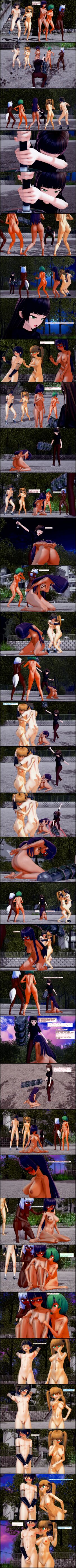 1boy 3d 5girls arms_up assisted_exposure comic covering_breasts covering_crotch dialogue english_text female forced_exposure humiliation male micropenis multiple_girls nude penis short_hair small_penis small_penis_humiliation tiny_penis