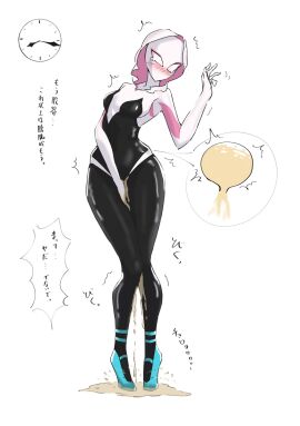 1girls desperation elfie_(pixiv) female female_only gwen_stacy holding_crotch marvel marvel_comics omorashi pee_desperation pee_holding peeing peeing_self pissing_self solo spider-gwen spider-man:_across_the_spider-verse spider-man_(series) wetting