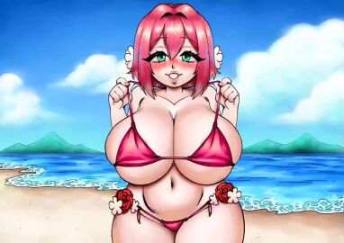 100_kanojo 1female 1girls 2025 animated_image beach beach_background big_breasts bikini blinking blush blush_lines blushing_at_viewer bouncing_breasts breasts collaboration female female_focus female_only flower_in_hair flowers flowers_in_hair green_eyes hanazono_hakari holding_bikini_top holding_object huge_boobs huge_breasts kimi_no_koto_ga_dai_dai_dai_dai_daisuki_na_100-nin_no_kanojo moving_hair moving_hips pink_hair short_hair shorter_than_30_seconds showing_off smile smiley_face smiling smiling_at_viewer tagme the_100_girlfriends_who_really_really_really_really_really_love_you thepsychokat thick_thighs video voluptuous voluptuous_female wind