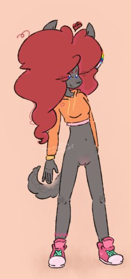 1girls 2d 5_fingers anthro black_nose blue_eyes bottomless breasts clothing curled_hair curled_tail digital_media djannetur djannetur_(character) ears_up exhibitionism eyebrows eyelashes female fingers footwear full-length_portrait full_body furry genderswap genderswap_(mtf) genitals grey_body hair heart_symbol hi_res hybrid lgbt_pride long_hair looking_at_viewer mtf_crossgender navel no_underwear pantsless partially_clothed portrait pride_colors pussy rainbow_pride_colors red_hair rule_63 shoes sneakers standing tail transgender_pride_colors