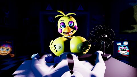 3d 3d_(artwork) animatronic animatronic_female balloon_boy_(fnaf) boobjob breasts female five_nights_at_freddy's five_nights_at_freddy's_2 night_guard_(fnaf) paizuri puppet_(fnaf) seductive_look seductive_smile staring_at_viewer straight titjob toy_bonnie_(fnaf) toy_chica_(fnaf)