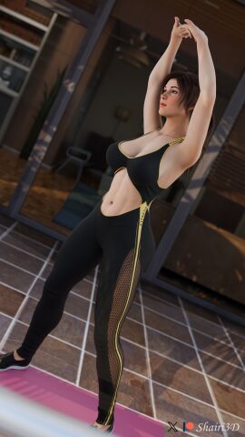3d abs armpits arms_up athletic_female belly_button big_ass big_breasts breasts curvaceous curvy exercise exercise_clothing female female_focus fit fit_female glass high_quality hourglass_figure lara_croft lara_croft_(survivor) midriff ponytail shairi3d shoes skin_tight slim_waist small_waist tease teasing thick_thighs tomb_raider tomb_raider_(survivor) wide_hips yoga yoga_mat