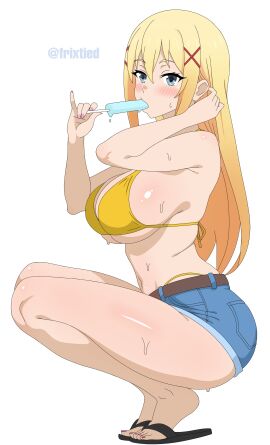 ass big_ass big_breasts big_butt big_thighs big_titties breasts clothing curvaceous curvaceous_female curvaceous_figure curvy curvy_figure curvy_hips darkness_(konosuba) feet female female_focus female_only frixtied ice_cream kono_subarashii_sekai_ni_shukufuku_wo! long_hair looking_at_viewer sandals yellow_hair