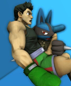 2boys 3d boxers boxing_gloves canine crossover female furry furry_male little_mac lucario male male_only masturbation muscular muscular_male nintendo penis pokemon pokemon_(species) punch_out pussy seductive_eyes super_smash_bros. surprised