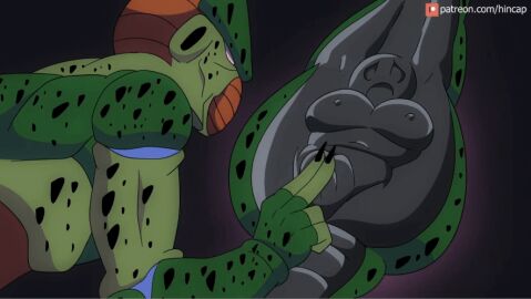 1boy 1girls alien alien_girl animated animated_image captured cell_(dragon_ball) dragon_ball dragon_ball_z female female_prey green_body hinca-p imperfect_cell interspecies male male_pred monster monster_on_female monster_rape pussy rubbing_pussy vore zangya