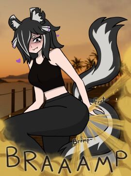 anon black_hair eyebags face_in_ass fart fart_cloud fart_fetish farting farting_in_face female head_grab one_eye_obstructed original_character skunk skunk_girl skunk_tail smug smug_face sooshinoko