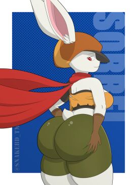 1girls alternate_version_available anthro anthro_only ass big_ass bottomwear breasts bubble_ass bubble_butt bunny bunny_ears bunny_girl bunny_tail clothing dragon_ball dragon_ball_super female female_only green_short hand_on_ass hat headwear huge_ass large_ass looking_back neckwear red_eyes red_scarf scarf shorts sideboob snakebd solo solo_female sorrel textless textless_version topwear white_body white_skin