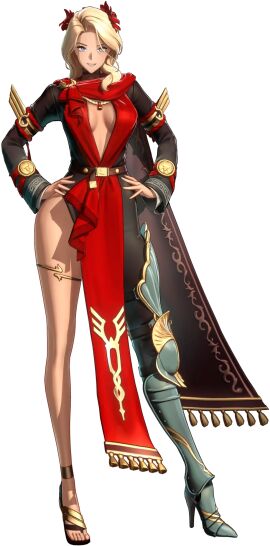 3d 3d_model armor barefoot blonde_hair blue_eyes breasts cape feet female flower flower_in_hair game_cg hi_res highres horizon_walker leg_armor legs long_hair mature mature_female medium_breasts no_bra official_art olivia_(horizon_walker) simple_background smile smiling tan_body tan_skin thick_thighs thighs wavy_hair