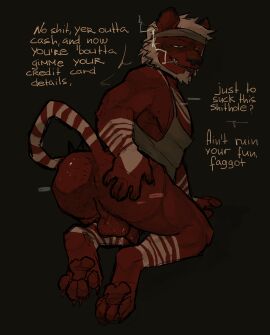 absurd_res anthro anus ass balls big_butt butt_focus dialogue digital_media_(artwork) english_text felid feline genitals hi_res homophobic_slur looking_at_viewer male mammal openfracturesday penis slur solo solo_focus text