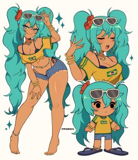 beads blue_hair brazil brazilian brazilian_female brazilian_miku cremanata female hatsune_miku sandals tagme tanline vocaloid waist_beads