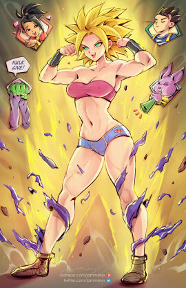 1girls blonde_hair breasts briefs cabba caulifla champa dragon_ball dragon_ball_super erect_nipples female flexing hard_nipples hulk jammeryx kale marvel marvel_comics muscular muscular_female nipples ripped_pants solo_focus spiky_hair standing underwear universe universe_6/universe_7 wardrobe_malfunction