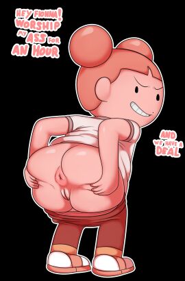 adventure_time adventure_time:_fionna_&_cake anus ass big_ass big_butt cartoon_network female female_focus female_only looking_at_viewer looking_back mole mole_under_eye oddrich pants pants_down pussy queen_of_ooo queenie rear_view shirt shoes smirl solo