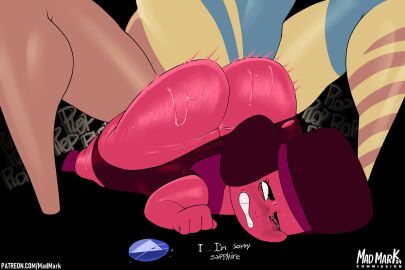 1girls 1monster ass big_ass black_hair bubble_ass bubble_butt clothing corrupted_gem dialogue fat_ass female gem_(species) headband large_ass madmark monster monster_rape prone_bone red_skin ripped_clothing ruby_(steven_universe) sapphire_(steven_universe) shorts shortstack steven_universe sweat sweaty_ass text thick_ass thick_thighs tomboy wide_hips