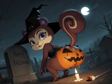 ai_generated animal_crossing animated anus ass ass_shake cackle cum cum_from_pussy graveyard grok_imagine halloween laugh pecan_(animal_crossing) presenting_ass pumpkin_butt sound squirrel tagme tombstone twerking video witch