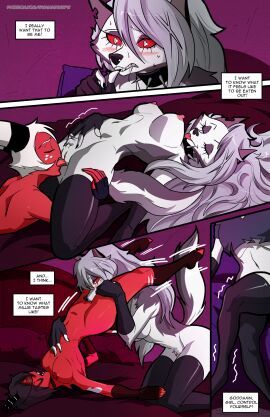 2024 5_fingers anthro athletic athletic_female bedroom bisexual black_hair black_nose blush bodily_fluids breasts canid canid_demon canine closed_eyes clothed clothing collar comic crop_top crossed_legs cunnilingus demon dialogue english_text female female/female fingerless_gloves fingers fur gloves goth grey_body grey_fur group hair handwear hellhound helluva_boss hi_res horn humanoid humanoid_hands humanoid_on_anthro husband_and_wife imagination imp loona_(helluva_boss) male male/female mammal married_couple millie_(helluva_boss) moxxie_(helluva_boss) multicolored_body multicolored_fur mythological_canine mythological_creature mythology navel nipples nude oral pussy red_body red_sclera red_skin sex shaking shirt silver_hair speech_bubble spiked_collar spikes swain_(artist) sweat teeth text text_box thoughts tongue tongue_out topwear trembling trio two-tone_body two-tone_fur url vaginal_penetration white_body white_eyes white_fur white_hair