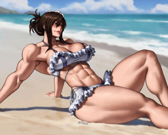 1girls abs ass beach big_ass big_breasts bikini black_hair breasts female final_fantasy final_fantasy_vii final_fantasy_vii_remake fit fit_female highres leather_skirt long_hair midriff mootium muscular muscular_female sitting smile square_enix swimsuit thick_thighs tifa_lockhart tifa_lockhart_(shining_spirit)