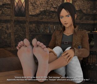 1girls 3d 5_toes angry attack_on_titan black_penis brown_hair clothed clothed_female clothes dark_hair disgust disgusted dominant dominant_female domination feet feet_focus feet_on_penis feet_up female female/male female_focus foot_fetish foot_focus foot_play foot_sex foot_tease footfetishrenders light-skinned_female light_skin male penis shingeki_no_kyojin teasing text toes variant ymir_(shingeki_no_kyojin)