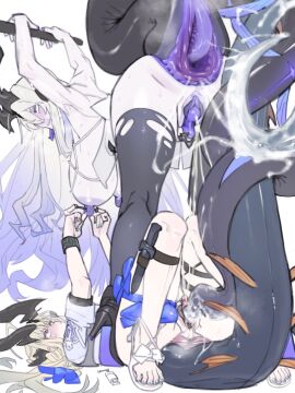 2girls ahe_gao alternate_version_at_source arknights eblana_(arknights) female gaping_anus incest knife multiple_females multiple_girls nipple_piercing nipples piercing pussy reed_(arknights) sisters tail_anus tail_fucking tail_in_pussy tail_wrap torn_pantyhose unusual_anus victim_alice