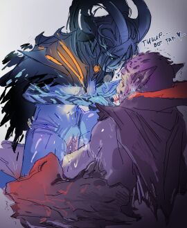1boy 1girls 2024 assertive_female black_hair blue_bodysuit blue_fire blue_skin bodily_fluids bodysuit breasts cloak color cowgirl_position dagger dominant_female domination dota dota_2 duo emotionless erection fear female female_penetrated femdom flaming_eyes genitals heart heavy_breathing helmet high_ponytail holding_knife holding_weapon horned_helmet horns knife leaning_forward lion_(demon_witch) looking_at_another male male_rape_victim medium_breasts on_back penis penis_in_pussy phantom_assassin ponytail popisya power_bottom purple_body purple_skin pussy reverse_rape riding_penis rough_sex russian_text sadistic sadistic_female scared self_upload sex shoulder_pads simple_background skin_tight smirk smirking_at_another steam steaming_body straight submissive submissive_male sweat threatening threatening_with_weapon torn_clothes trembling vaginal_penetration vaginal_sex very_long_hair weapon yandere