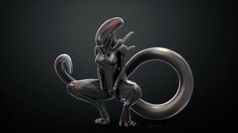 3d_(artwork) alien alien_(franchise) anthro breasts claws crouching digital_media_(artwork) eyeless featureless_breasts female female_xenomorph feodaron_sd genitals hi_res long_tail nude pussy solo spread_legs spreading tail teeth vulva xenomorph
