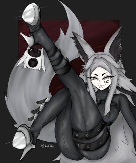 bodysuit boots dya_rikku_(vtuber) face_markings female fox_ears high_heels skin_tight tagme virtual_youtuber vyugen white_hair