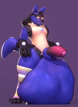 3d anthro balls big_balls big_penis clothing cock_vore digital_media_(artwork) furry generation_4_pokemon genitals hi_res huge_balls hyper hyper_balls hyper_genitalia lucario male nintendo pattern_clothing penile penis pokemon pokemon_(species) reddyydude striped_clothing stripes vore