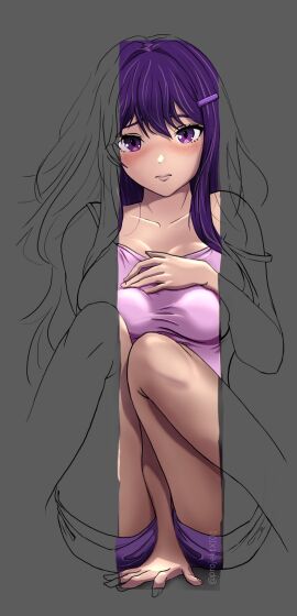 breasts clothed doki_doki_literature_club female long_hair looking_at_viewer projektxi01 purple_eyes purple_hair tagme yuri_(doki_doki_literature_club)