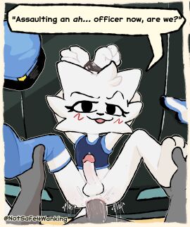 2boys 2d anal anal_penetration anal_sex anthro ass balls blush bodily_fluids boy_kisser_(meme) boykisser boykisser_(meme) clothing digital_drawing_(artwork) digital_media_(artwork) domestic_cat duo english_text erect_penis erection felid feline felis fuck_the_police fur genital_fluids genitals hair hi_res looking_at_partner looking_at_viewer male male/male male_only male_penetrated male_penetrating male_penetrating_male male_pov mammal meme notsafeforwanking nude officer_boykisser_(junoandmaxx) penetration penile penis pov sex sexual_assault silly_cat_(mauzymice) simple_background smile tail talking talking_to_viewer text white_body white_fur