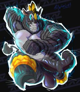 animal_genitalia animal_penis anthro balls banana banana_mohawk bananas_on_heels big_balls big_penis black_banana black_body black_fur black_stripes blue_eyeliner charging citrine_lion dark_body dark_fur dark_stripes donkey_kong donkey_kong_(character) donkey_kong_(series) donkey_kong_(zebra_bananza) equid equine equine_genitalia equine_penis eyeliner food fruit fur genitals hi_res hooves kong makeup male male_only mammal mohawk motion_lines muscular muscular_male nintendo nude pecs penis plant primate running signature sole_male solo solo_male striped_body striped_fur stripes tail yellow_banana zebra zebra_bananza zebra_donkey_kong