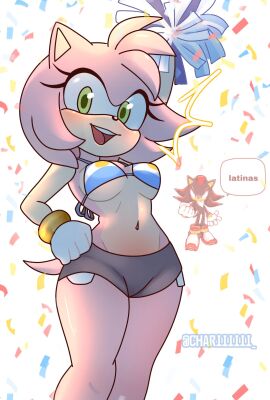 1girls amy_rose anthro argentina back-tie_top blue_top blush breasts character_in_background chariiiiii cheerleader cheerleading cleavage clothed female green_eyes i_just_love_latinas_sonic light_skin looking_at_viewer meme midriff open_mouth outdoors pink_body pink_fur pink_hair pom_poms pompoms sega shadow_the_hedgehog shorts simple_background sonic_(series) sonic_the_hedgehog_(series) tagme thick_thighs white_boots white_shorts