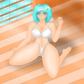 1girls barefoot big_boobs big_breasts black_hair blue_eyes boobs bra bra_only breasts feet female female_only female_solo original_character panties panties_only short_hair soles solo solo_female solo_only toes underwear underwear_only white_bra white_panties white_underwear