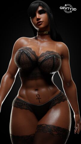 3d abs ankh ankh_tattoo ass big_ass big_breasts black_bra black_hair black_legwear black_lingerie black_panties blender blizzard_entertainment breasts collar dark-skinned_female dark_skin egyptian egyptian_female face_tattoo female fit fit_female grvty3d lace lace_trim lingerie looking_at_viewer middle_eastern middle_eastern_female muscles muscular muscular_female navel_piercing overwatch overwatch_2 pharah stockings stomach_tattoo tanline tattoo thick_thighs wide_hips
