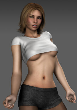 3d blonde_hair breasts crop_top female midriff original short_hair torqual3d underboob