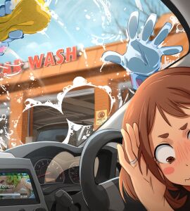 2d 2d_(artwork) 2girls anime anime_style blush boku_no_hero_academia breasts breasts_pressed_on_glass brown-haired_female brown_eyes brown_hair building car car_interior car_wash completely_nude embarrassed embarrassed_female female funny gloves green-haired_female green_hair hagakure_tooru hagakure_tooru_(invisible) hagakure_tooru_(visible) invisible invisible_girl khyleri looking_away my_hero_academia naked_gloves nude nude_female ochako_uraraka patreon ring soap_bubbles sponge tagme tooru_hagakure tooru_hagakure_(invisible) tooru_hagakure_(visible) uraraka_ochako washing washing_car