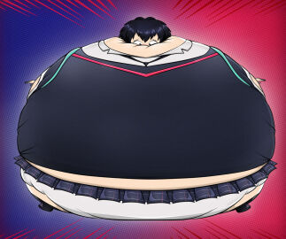 2d 2d_(artwork) 2d_artwork asian asian_female balloon_inflation black black_hair black_vest body_inflation female inflation inflation krusty-azura marvel marvel_comics panties peni_parker school_uniform schoolgirl short_hair skirt spherical_inflation spider-man:_across_the_spider-verse spider-man:_into_the_spider-verse spiderverse white_skin