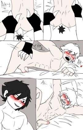 2boys absurd_res absurdres background black_eyes black_hair black_hat erika_(smilier_on_likee) gay light_skin likee male muscular nude sex smilier smilier_(artist) traced traced_art white_body white_hair white_hat white_skin yaoi