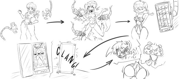 ass bra breasts clothing disney dollification female glasses huge_ass huge_breasts knick_knack medium_breasts monochrome panties permanent_smile pixar ranma-chan ranma_1/2 ranma_saotome sketch slemka smile sunglasses sunnification thick_thighs thin_waist torn_clothes transformation transformation_sequence wide_hips