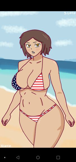 alternate_version_available amateur_artist beach bikini brown_hair fake_screenshot female fhs fhsz3r0 fnafhs fnafhs_z3ro fnafhsrule34 fnafhsxxx freddy's_mom_(fnafhs) looking_at_viewer mama_de_freddy_(fnafhs) martha_(fnafhs) milf santoo115 usa_bikini yellow_eyes