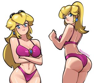 1girls arms_crossed artist_name ass big_breasts bikini blonde_hair blue_earrings blue_eyes breasts busty cleavage earrings eyewear eyewear_on_head female large_breasts long_hair looking_at_viewer looking_back looking_back_at_viewer mario_(series) navel nintendo pink_bikini ponytail pose posing princess_peach selvish94 shiny_skin simple_background smile solo solo_female solo_focus sunglasses sunglasses_on_head swimsuit voluptuous white_background