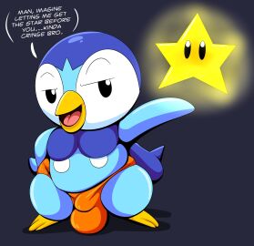 2023 arrogant avian bulge dialogue funny holding_object humanoid_penis male mob_face penis piplup pokemon pokemon_(species) pokémon_(species) real_person semi-anthro smug starman_(mario) tcnick3 tepigfan101 underwear youtube youtuber