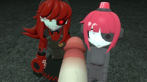 2girls 3d 3d_model big_penis circumcised female garry's_mod male micro_female mimi_sentry mini_sentry penis red_eyes red_hair sentry-chan sentry_(team_fortress_2) sentry_turret shocked_expression straight team_fortress_2 tf2 valve valve_(company)