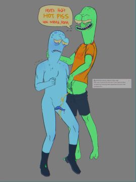 alien alien_anatomy alien_boy alien_humanoid emetofiles english_text korvo_opposites male male/male male_focus male_only pants_down peeing peeing_on_another shoes_only solar_opposites terry_opposites urine