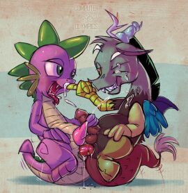 2014 2boys anthro chimera computer_olympics cub cum cumshot dildo discord_(mlp) draconequus dragon ejaculation friendship_is_magic furry male male_cub male_only my_little_pony penis scalie sex_toy smile spike_(mlp) spikes teeth young