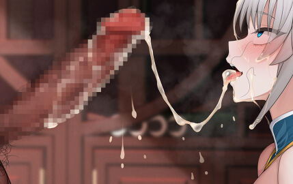 after_sex blue_eyes blush censored cum cum_in_mouth cum_on_body cum_string dark-skinned_male dark_skin facial feixiao_(honkai:_star_rail) female from_side grey_hair honkai:_star_rail honkai_(series) interracial jjanda large_penis light-skinned_female light_skin male mosaic_censoring penis profile pubic_hair rolling_eyes stray_pubic_hair tongue tongue_out