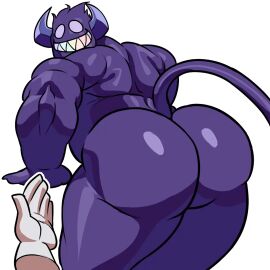 animated ass ass_slap back_view big_ass big_butt demon faceless_male gay horns humanoid looking_at_viewer looking_back mache male muscular muscular_male non-human non-human_only presenting purple_body slapping_butt tail toony