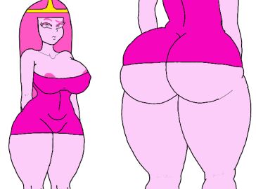 adventure_time ass big_ass big_breasts breasts candy_girl cartoon_network etoschok fantasy female pink_body pink_hair pink_skin princess_bubblegum thick_thighs white_background
